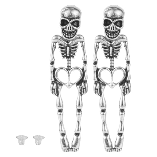 Teouuas Halloween Totenkopf Ohrringe, Punk Totenkopf Earrings für Damen, Gruselige Schädel Skelett Ohrringe Ohrstecker Schmuck Geschenke für Damen Mädchen Halloween Karneval Kostüm Zubehör, Silber von Teouuas
