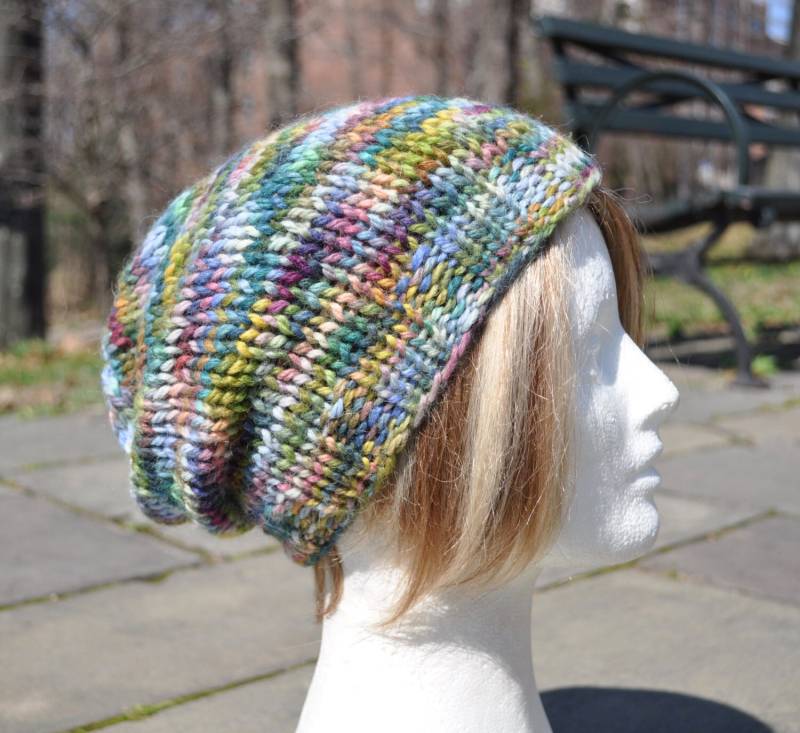 Mehrfarbige Strickmütze - Gerippte Slouchy Damenmütze Baby Alpaka Erwachsene Mütze von TepperWear