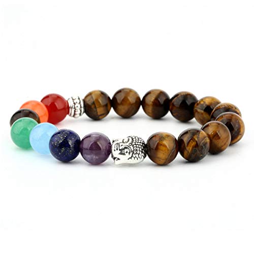 Armband für Herren und Damen, 8 mm, Natursteinperlen, 7 Chakra, Yoga, Meditation, elastisches Energie-Buddha-Armband, Armreif (Tigerauge) von Teppylony