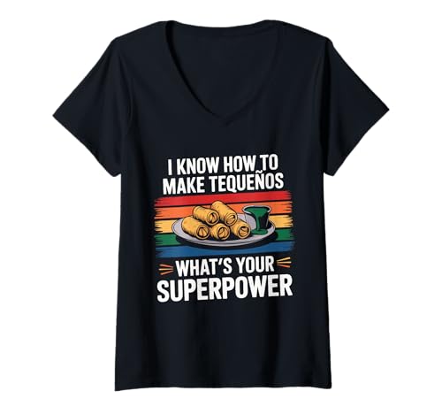 Damen Ich weiß, wie Man Tequenos Macht was ist Deine Superkraft T-Shirt mit V-Ausschnitt Damen Ich weiß, wie Man Tequenos Macht was ist Deine Superkraft T-Shirt mit V-Ausschnitt von Tequenos Enthusiast Culinary Superfan