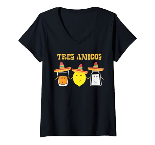 Damen Tequila Shirt Hola zu Salz und Zitrone Fiesta Party T-Shirt mit V-Ausschnitt von Tequila Shirt Tres Amigos