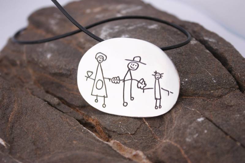 Handschrift Halskette, Halskette Mit Anhänger, Sterling Silber Anhänger. Kinderzeichnungen Schmuck. Kundenbestellung. Metallschmied von TereReyesJoies