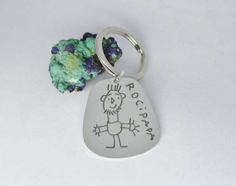 Personalisierte Handschrift Schlüsselanhänger. Sterling Silber Kinderzeichnung. Geschenk Zum Vatertag. Metallschmiede. Silberschmied von TereReyesJoies