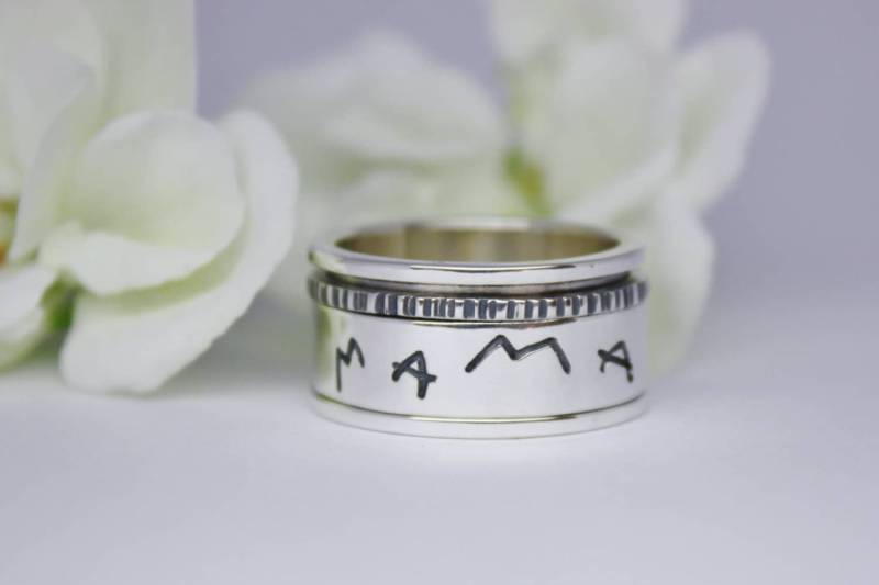 Personalisierter Sterling Silber Spinner Ring Echte Handschrift Sorgen Ring Personalisierter Sterling Silber Spinner Ring Echte Handschrift Sorgen Ring von TereReyesJoies