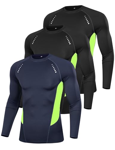 Terecey 3er Pack Compression Shirt Herren Langarm Kompressionsshirt - Sport Fitness Gym T-Shirt - Basic Laufshirt Leicht Weich Kompressions-Shirt fur Jogging Workout, 2er Pack Schwarz+ Navy Blau M von Terecey