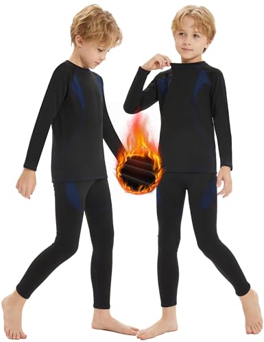 Terecey Thermounterwäsche Kinder, Skiunterwäsche Jungen & Mädchen Lange Warme Sportunterwäsche, Atmungsaktiv und Weiche Thermo Unterwäsche Funktionsunterwäsche für Fußball Radfahren Ski Navy Blau-M von Terecey