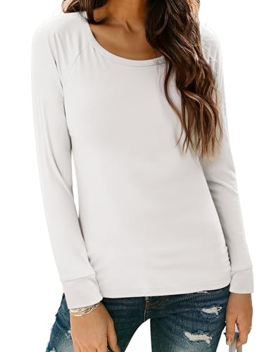 Terecey Basic Langarmshirt Damen Rundhals Lässig Oberteil Casual Longshirt Baumwoll Bluse Elegant Layer Top Unterhemd Leicht Weich Thermoshirt fur Frühling Herbst von Terecey
