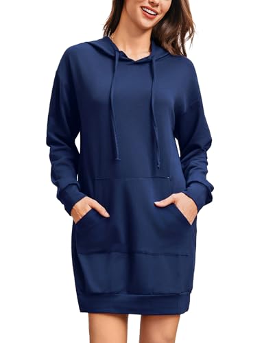 Terecey Damen Hoodie Langarm Sweatshirts mit Kapuzenpullover Lang Baumwolle Sweatkleider mit Kapuze Frauen Casual Minikleid von Terecey