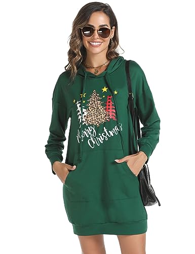 Terecey Damen Hoodie Langarm Sweatshirts mit Kapuzenpullover Lang Baumwolle Sweatkleider mit Kapuze Frauen Casual Minikleid von Terecey