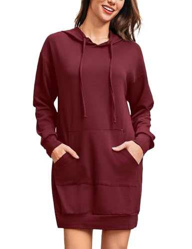 Terecey Damen Hoodie Langarm Sweatshirts mit Kapuzenpullover Lang Baumwolle Sweatkleider mit Kapuze Frauen Casual Minikleid von Terecey