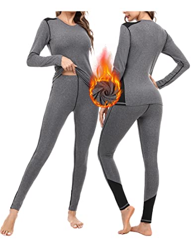 Terecey Thermounterwäsche Damen Extra Warm Thermooberteile Thermoleggings Lange Damen Winter Skiunterwäsche Langarm Funktionsunterwäsche Thermo Sport Unterwäsche Frauen Mittelgrau XL von Terecey