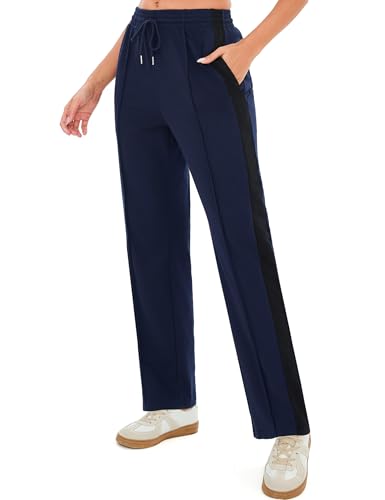 Terecey Damen Jogginghose Baumwolle Freizeithose, Sporthose Lang Trainingshose mit Taschen Yogahose Weites Bein Geradem Bein Hose fur Running Fitness Läuft Gym S-XXL von Terecey