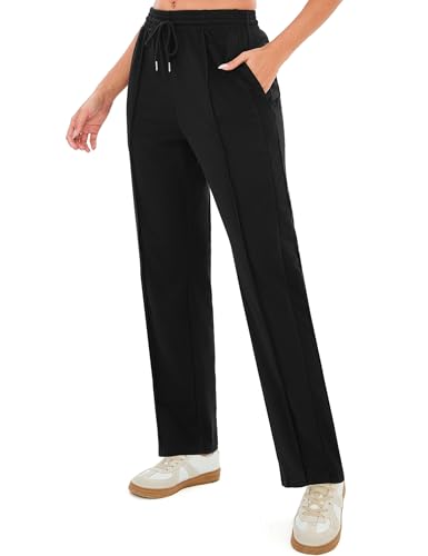 Terecey Damen Jogginghose Baumwolle Freizeithose, Sporthose Lang Trainingshose mit Taschen Yogahose Weites Bein Geradem Bein Hose fur Running Fitness Läuft Gym S-XXL von Terecey