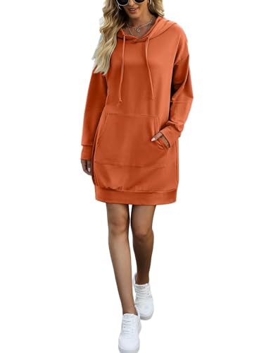 Terecey Kapuzenpullover Damen Lang Hoodie Kleid Oversize Sweatkleid Damen Langarm mit Kapuze Winter Lange Sweatshirt Kapuzenpulli Große Größen mit Kängurutasche von Terecey