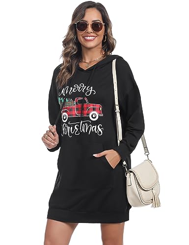 Terecey Kapuzenpullover Damen Lang Hoodie Kleid Oversize Sweatkleid Damen Langarm mit Kapuze Winter Lange Sweatshirt Kapuzenpulli Große Größen mit Kängurutasche von Terecey