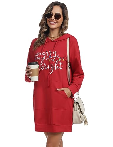 Terecey Kapuzenpullover Damen Lang Hoodie Kleid Oversize Sweatkleid Damen Langarm mit Kapuze Winter Lange Sweatshirt Kapuzenpulli Große Größen mit Kängurutasche von Terecey