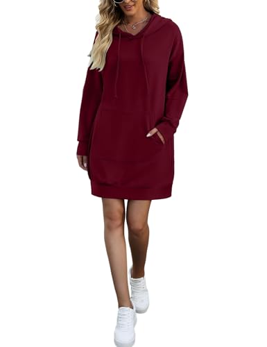 Terecey Kapuzenpullover Damen Lang Hoodie Kleid Oversize Sweatkleid Damen Langarm mit Kapuze Winter Lange Sweatshirt Kapuzenpulli Große Größen mit Kängurutasche von Terecey