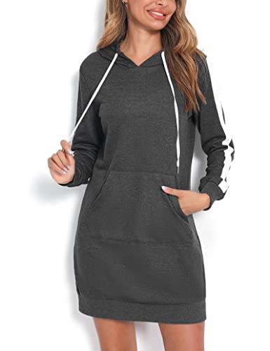 Terecey Kapuzenpullover Damen Lang Hoodie Kleid Oversize Sweatkleid Damen Langarm mit Kapuze Winter Lange Sweatshirt Kapuzenpulli Große Größen mit Kängurutasche von Terecey