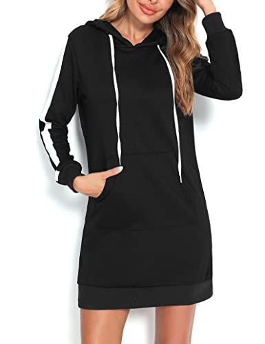 Terecey Kapuzenpullover Damen Lang Hoodie Kleid Oversize Sweatkleid Damen Langarm mit Kapuze Winter Lange Sweatshirt Kapuzenpulli Große Größen mit Kängurutasche von Terecey