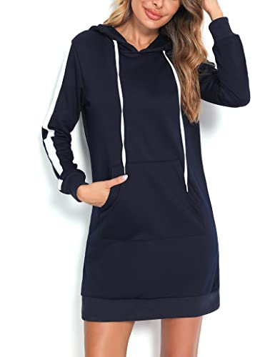 Terecey Kapuzenpullover Damen Lang Hoodie Kleid Oversize Sweatkleid Damen Langarm mit Kapuze Winter Lange Sweatshirt Kapuzenpulli Große Größen mit Kängurutasche von Terecey