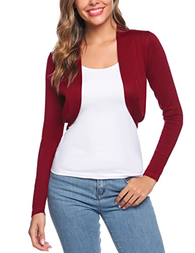 Terecey Bolero Damen Kurz Strickjacke Cardigan Elegant Langarm für Festlich Abendkleider Bolero Jacke Damen Bolerojacke Brautjacke Kurze Schulterjacke Rot L von Terecey