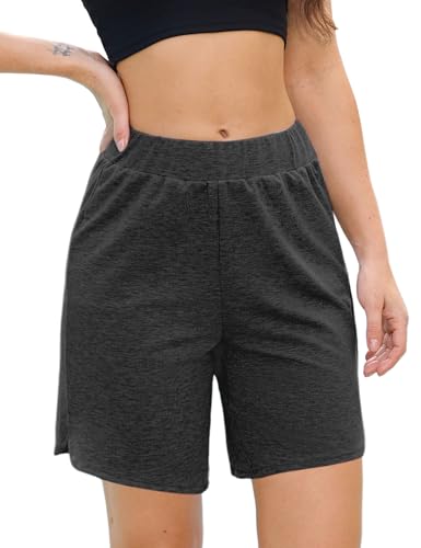 Terecey Damen Kurze Hose Baumwolle Laufshorts Sweatshorts - Sommer Casual Training Fitness Jogger Sport Shorts mit Elastischer Bund - Bequeme Freizeitshorts Schlafshorts fur Lounge, Dunkelgrau XL von Terecey