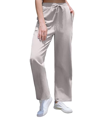 Terecey Freizeithose Damen Lang Hose Weites Bein Pants Damen Hosen Jogginghose Baggy Stoffhose Leinenhose Palazzo Hose Elegant mit High Waist von Terecey