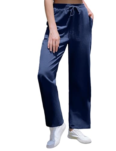 Terecey Freizeithose Damen Lang Hose Weites Bein Pants Damen Hosen Jogginghose Baggy Stoffhose Leinenhose Palazzo Hose Elegant mit High Waist von Terecey