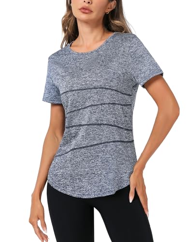 Terecey Sportshirt Damen Kurzarm Sport Tshirt Damen Fitness Rundhalsausschnitt Yoga Shirt Damen Locker für Gym Laufen Workout Navy Blau L von Terecey