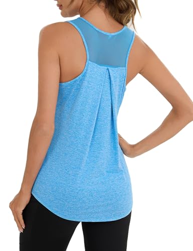 Terecey Damen Sporttop Yoga Tank Top Sommer Leichte Workout Running Laufen Oberteil Ärmelloses Mesh Zurück Sportshirt, Himmelblau XXL von Terecey
