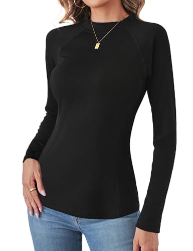 Terecey Damen Stehkragen Langarm-T-Shirt Basic Slim Fit Rollkragen Thermounterhemd Einfarbiges Stretch Thermooberteile Longsleeve High Neck Unterziehrolli Elegant Rollkragenpullover, Schwarz S von Terecey