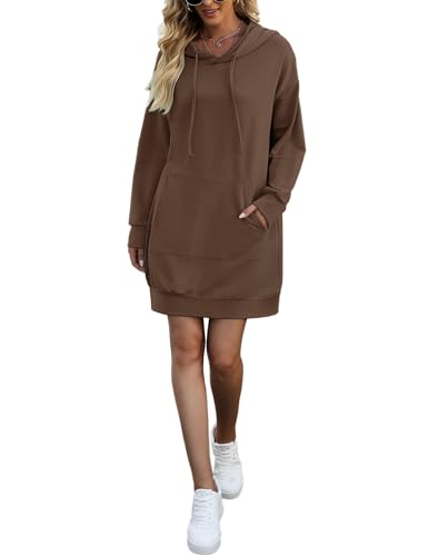 Terecey Kapuzenpullover Damen Lang Hoodie Kleid Oversize Sweatkleid Damen Langarm mit Kapuze Winter Lange Sweatshirt Kapuzenpulli Große Größen mit Kängurutasche von Terecey