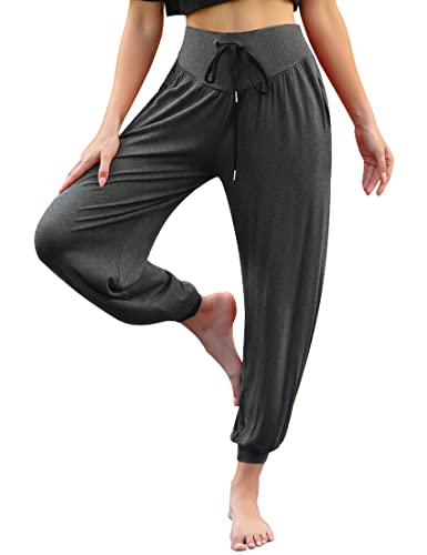 Terecey Yogahose Damen Lang Jogginghose Baggy Modal Yoga Hose Baggy Haremshose Jogger Hosen Freizeithose Damen Pumphose Pilates Dance Locker Sporthose Dunkelgrau XXL von Terecey