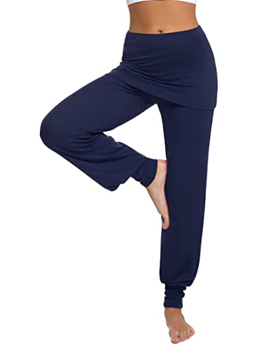 Terecey Yogahose Damen Lang mit Rock Freizeithose Baumwolle Jogginghose Hohe Taille Pumphose Haremhose für Yoga Pilates Tanzen Joggen Blau M von Terecey