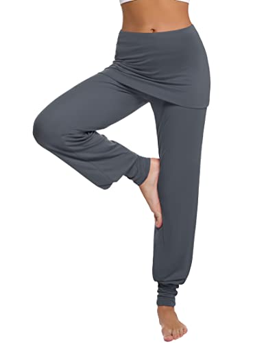 Terecey Yogahose Damen Lang mit Rock Yoga Pants Baggy Jogginghose Damen Bequeme Hose Pumphose Yoga Bekleidung Damen für Yoga Pilates Tanzen Joggen Dunkelgrau M von Terecey