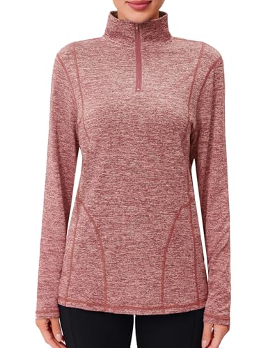 Terecey Funktionsshirt Damen Langarm Sportshirt mit 1/4 Zip Stretch Langarmshirt Laufshirt Stehkragen Sportoberteil Wandershirt Longsleeve Skipullover Fitness Top, Marmelade Rot XXL von Terecey