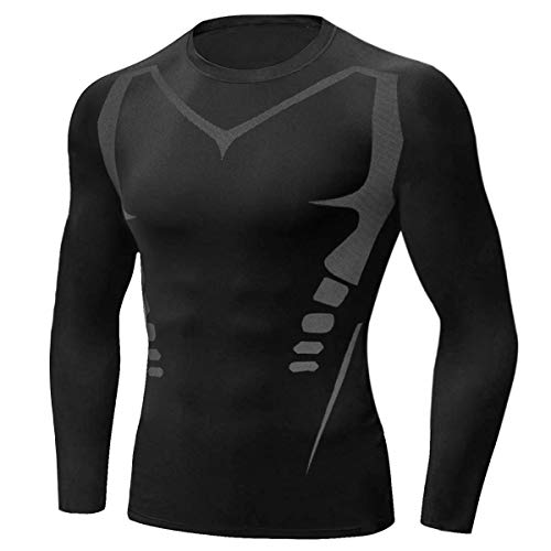 Terecey Kompressionsshirt Herren Langarm Funktionsshirt Schnelltrocknendes und Atmungsaktiv Kompressions Oberteil Laufshirt Herren zum Training Laufen Radfahren Gym Basic Schwarz XXXL von Terecey