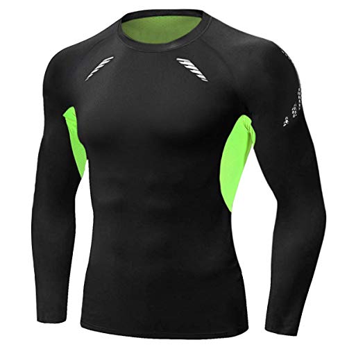 Terecey Kompressionsshirt Herren Langarm Funktionsshirt Schnelltrocknendes und Atmungsaktiv Kompressions Oberteil Laufshirt Herren zum Training Laufen Radfahren Gym Basic Neongrün XL von Terecey