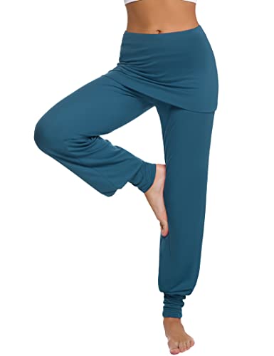 Terecey Yogahose Damen Lang mit Rock Freizeithose Baumwolle Jogginghose Hohe Taille Pumphose Haremhose für Yoga Pilates Tanzen Joggen Navy Blau L von Terecey