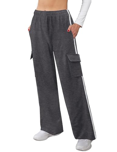 Terecey Jogginghose Damen Baumwolle Freizeithose, Sporthose Trainingshose mit Taschen Weich Atmungsaktive Weite Geradem Bein Hose fur Running Fitness Läuft Gym S-XXL von Terecey