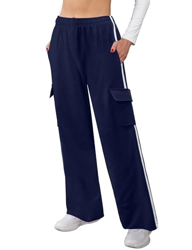 Terecey Jogginghose Damen Baumwolle Freizeithose, Sporthose Trainingshose mit Taschen Weich Atmungsaktive Weite Geradem Bein Hose fur Running Fitness Läuft Gym S-XXL von Terecey