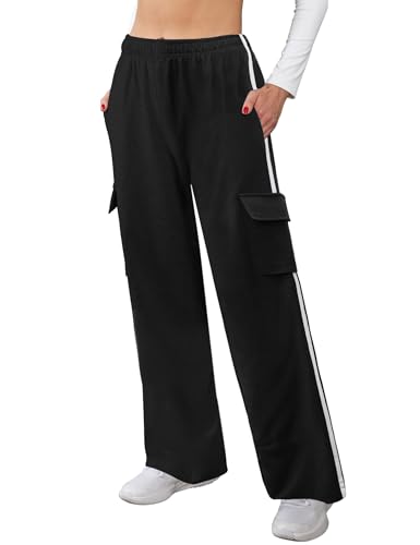 Terecey Jogginghose Damen Baumwolle Freizeithose, Sporthose Trainingshose mit Taschen Weich Atmungsaktive Weite Geradem Bein Hose fur Running Fitness Läuft Gym S-XXL von Terecey