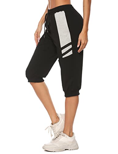 Terecey Jogginghose Damen Baumwolle Sporthose 3/4 Trainingshose Damen Caprihose Sommer Laufhose mit Taschen Freizeithose Sweathose für Jogger Frauen von Terecey