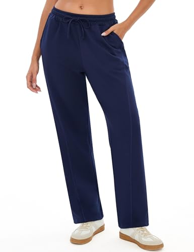Terecey Jogginghose Damen Baumwolle Sporthose Lang Freizeithose Yogahose Baggy Weites Bein Trainingshoseg Relaxhose mit Taschen und Kordelzug Gerades Bein Hosen fur Yoga Sport Fitness, Navy Blau XXL von Terecey