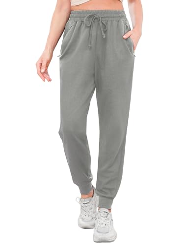 Terecey Jogginghose Damen Lang Sporthose Trainingshose Sommer Fitness Yoga Hose Baumwolle High Waist Freizeithose Laufhosen Frauen Slim Sweatpants, Grau L von Terecey