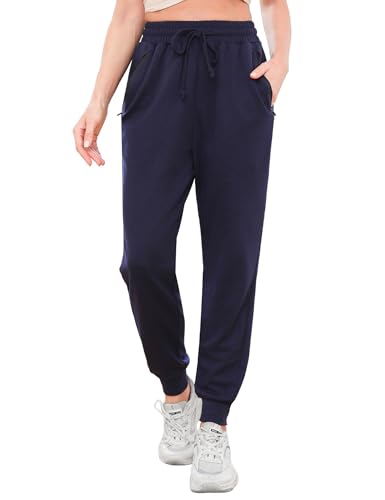 Terecey Jogginghose Damen Lang Sporthose Trainingshose Sommer Fitness Yoga Hose Baumwolle High Waist Freizeithose Laufhosen Frauen Slim Sweatpants, Navy blau XL von Terecey