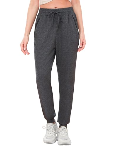 Terecey Jogginghose Damen Lang Sporthose Trainingshose Sommer Fitness Yoga Hose Baumwolle High Waist Freizeithose Laufhosen Frauen Slim Sweatpants, Schattengrau M von Terecey