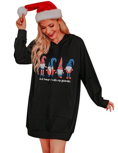 Terecey Kapuzenpullover Damen Lang Hoodie Kleid Oversize Sweatkleid Damen Langarm mit Kapuze Winter Lange Sweatshirt Kapuzenpulli Große Größen mit Kängurutasche von Terecey