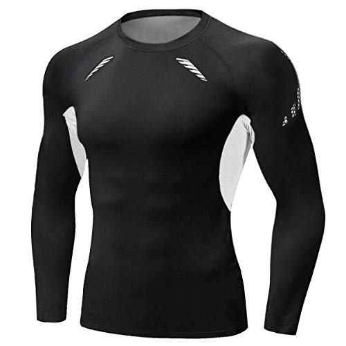 Terecey Kompressionsshirt Herren Langarm Funktionsshirt Schnelltrocknendes und Atmungsaktiv Kompressions Oberteil Laufshirt Herren zum Training Laufen Radfahren Gym Basic Schwarz mit Grau M von Terecey