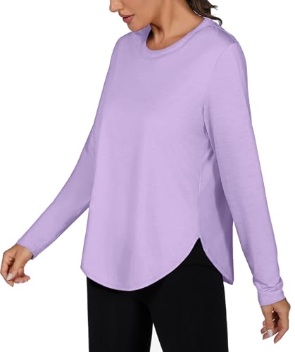 Terecey Laufshirt Damen Langarm - UPF 50+ Fitness Yoga Top - Longsleeve UV-Shirts - Rundhals Langarmshirt Funktionsshirt - Leichtes Atmungsaktiv, Violett XL von Terecey
